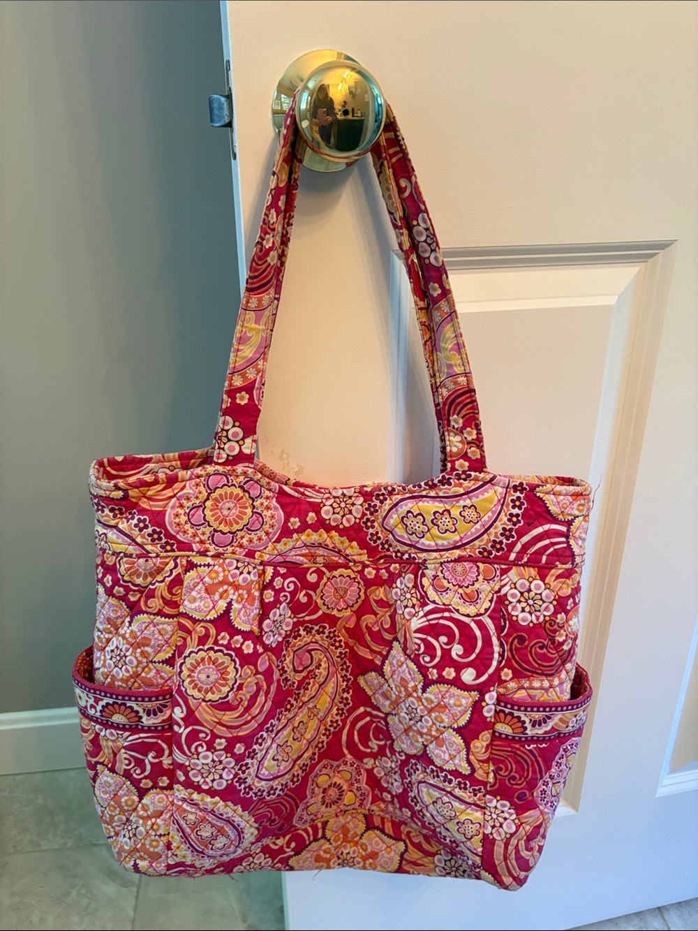 Vera Bradley Quilted Floral Tote Bag in Pink and red